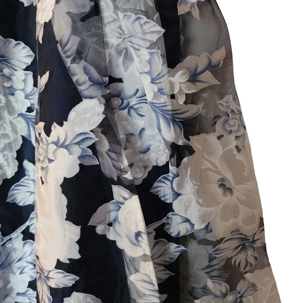 Nanette Lepore Girls Blue Floral Print Layered Satin Maxi Skirt Size XL 16 Years